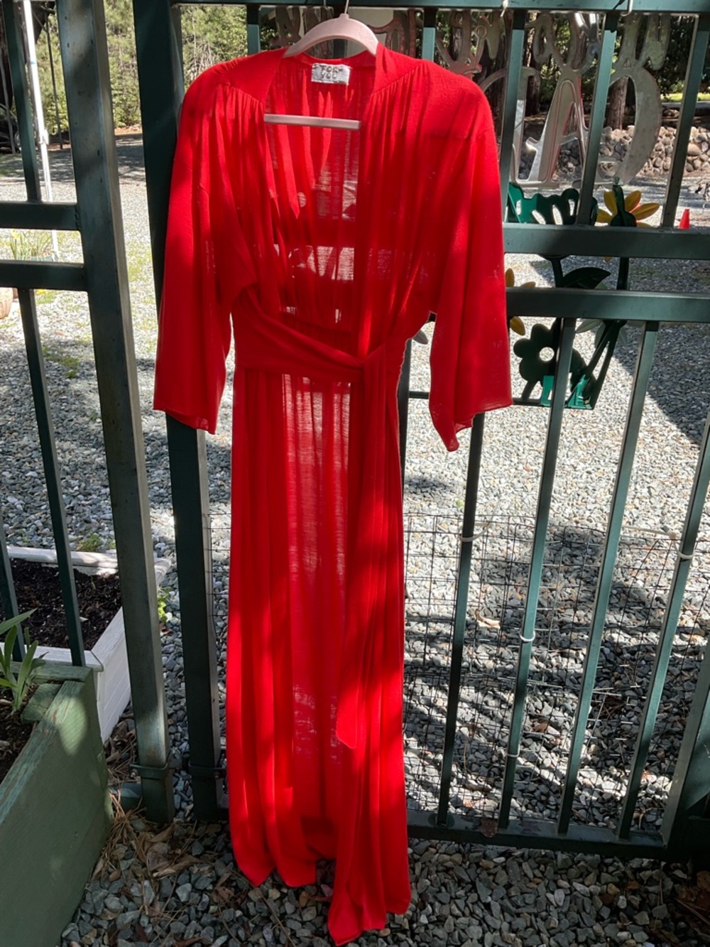 BP-VASSARETTE FORBYOU Sheer Long Red Kimono Robe with Tie Waist